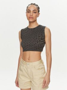Calvin Klein Jeans Top J20J223163 Czarny Slim Fit. Czarne topy Calvin Klein Jeans, s, bez wzorów, z bawełny, bez kołnierzyka, bez ramiączek. Za 169,99 zł.