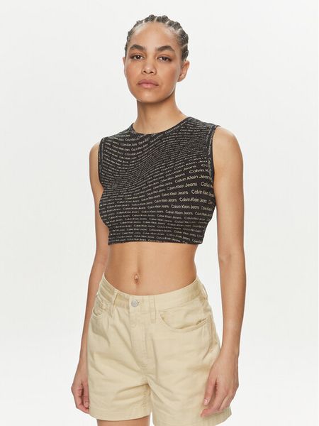 Calvin Klein Jeans Top J20J223163 Czarny Slim Fit. Czarne topy Calvin Klein Jeans, s, bez wzorów, z bawełny, bez kołnierzyka, bez ramiączek. Za 129,99 zł.