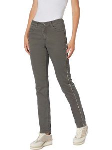 Heine Dżinsy - Slim fit - w kolorze khaki rozmiar: 36. Brązowe jeansy Heine, z aplikacjami, z podwyższonym stanem. Za 66,00 zł.