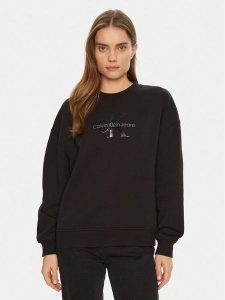 Calvin Klein Jeans Bluza Glossy Monologo J20J224724 Czarny Regular Fit. Czarne bluzy Calvin Klein Jeans, l, bez wzorów, z bawełny, bez kaptura. Za 239,99 zł.