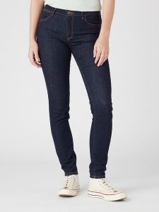 Wrangler Dżinsy "Wild Flower" - Skinny fit - w kolorze granatowym rozmiar: W29/L32. Niebieskie jeansy Wrangler, z aplikacjami, z bawełny, z podwyższonym stanem. Za 184,46 zł.