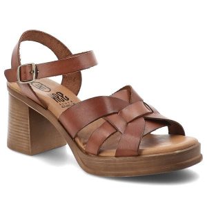 Sandały damskie Hee, cholewka skóra naturalna plecione paski regulowany pasek zapięcie na sprzączkę stabilny obcas, brązowe, 26548. Brązowe sandały Hee, bez wzorów, ze skóry, bez obcasa, na obcasie, bez zapięcia. Za 379,00 zł.
