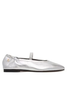 Tommy Hilfiger Baleriny Silver Lth Ellastic Ballerina FW0FW09466 Srebrny. Szare balerinki TOMMY HILFIGER, bez wzorów, ze skóry, bez obcasa, bez zapięcia. Za 489,99 zł.