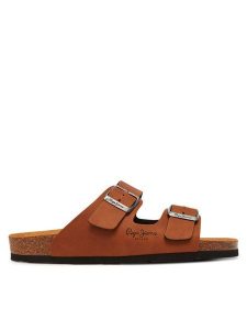 Pepe Jeans Klapki PLS90637 Brązowy. Brązowe klapki Pepe Jeans, bez wzorów, z jeansu, bez obcasa. Za 169,99 zł.