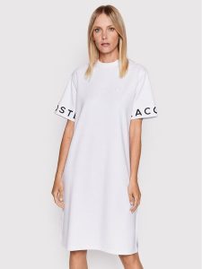 Lacoste Sukienka codzienna EF0107 Biały Relaxed Fit. Białe sukienki Lacoste, na co dzień, bez wzorów, z syntetyku, bez kołnierzyka, bez ramiączek, proste. Za 579,99 zł.