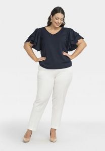 Bluzka wieczorowa elegancka dekolt woda na plecach KLOE granat. Bluzki KARKO, plus size, bez wzorów, z jeansu, biznesowe, bez kołnierzyka, plus size, bez ramiączek. Za 89,50 zł.