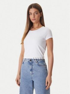 Guess T-Shirt W6GP11 K2933 Biały Regular Fit. Białe t-shirty Guess, s, z aplikacjami, z bawełny, bez kołnierzyka, bez ramiączek. Za 189,99 zł.