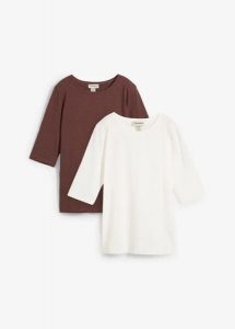 T-shirt z bawełny organicznej (2 sztuki). Białe t-shirty bonprix, bez wzorów, z bawełny, bez kołnierzyka, bez ramiączek. Za 72,99 zł.