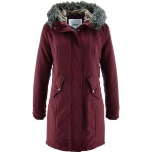 Parka z miękkim sztucznym futerkiem po wewnętrznej stronie bonprix czerwony klonowy. Czerwone kurtki bonprix. Za 124,99 zł.