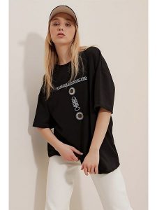 Trend Alacati Koszulka w kolorze czarnym rozmiar: XL. Czarne bluzki Trend Alacati, xl, bez wzorów, bez kołnierzyka, bez ramiączek. Za 41,59 zł.