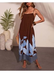 Milan Kiss Sukienka w kolorze brązowo-błękitnym rozmiar: M. Brązowe sukienki Milan Kiss, m, bez wzorów, bez kołnierzyka, bez ramiączek, maxi. Za 284,95 zł.