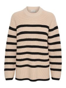Kaffe Sweter "Cilla" w kolorze beżowo-czarnym rozmiar: S. Brązowe swetry oversize Kaffe, s, bez wzorów, bez ramiączek. Za 79,59 zł.