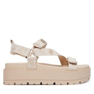 Sandały Guess. Brązowe sandały Guess, z aplikacjami, bez obcasa, na płaskiej podeszwie, bez zapięcia. Za 529,99 zł.