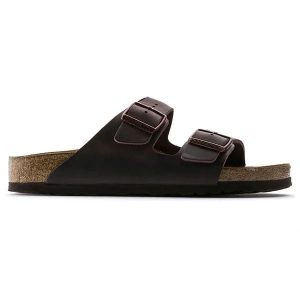 Birkenstock Arizona SFB LEOI Habana Klapki damskie. Brązowe klapki Birkenstock, bez wzorów, z nubiku, z otwartym noskiem, bez obcasa. Za 489,99 zł.
