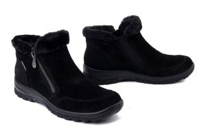 RIEKER TEX L7188-00 black, botki damskie. Czarne botki Rieker, bez wzorów, z gumy, bez obcasa, bez zapięcia. Za 339,92 zł.