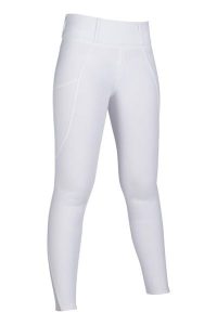 Damskie legginsy jeździeckie z pełną przyczepnością HKM Lisa. Białe legginsy HKM, bez wzorów, z materiału, z podwyższonym stanem, długie. Za 351,50 zł.