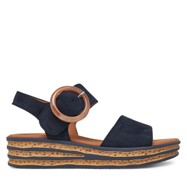 Sandały Gabor. Niebieskie sandały Gabor, bez wzorów, bez obcasa, na koturnie, bez zapięcia. Za 589,99 zł.