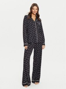 Guess Piżama O5RX08 KCIN2 Czarny Regular Fit. Czarne piżamy Guess, z aplikacjami, bez ramiączek. Za 379,99 zł.