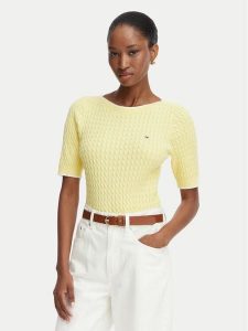 Tommy Hilfiger Sweter Fine Gg Cable Boat WW0WW50103 Żółty jasny Regular Fit. Żółte swetry klasyczne TOMMY HILFIGER, xl, z bawełny, bez kołnierzyka. Za 489,99 zł.