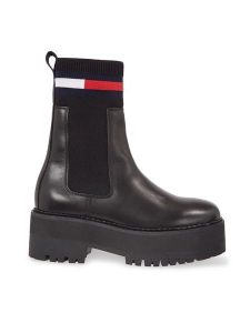 Tommy Jeans Sztyblety Tjw Flatform Chelsea Sock EN0EN02301 Czarny. Czarne botki Tommy Jeans, bez wzorów, z jeansu, bez obcasa, na płaskiej podeszwie, bez zapięcia. Za 539,99 zł.