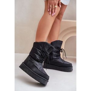 Śniegowce Na Platformie Na Zamek Big Star OO274884 Czarne. Czarne buty zimowe bez obcasa, na platformie, bez zapięcia. Za 205,59 zł.