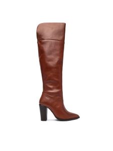 Bronx Kozaki 14410-V Brązowy. Brązowe kozaki Bronx, bez wzorów, ze skóry, bez obcasa, na słupku, bez zapięcia. Za 759,99 zł.