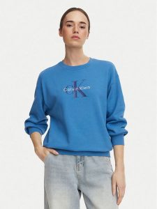Calvin Klein Jeans Bluza Monologo LV047B234G Niebieski Relaxed Fit. Niebieskie bluzy Calvin Klein Jeans, l, bez wzorów, z bawełny, bez kaptura. Za 369,99 zł.