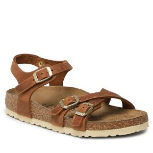 Sandały Birkenstock. Brązowe sandały Birkenstock, bez wzorów, bez obcasa, na płaskiej podeszwie, bez zapięcia. Za 579,99 zł.