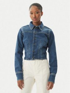 Guess Jeans Kurtka jeansowa W6RN84 D7251 Niebieski Classic Fit. Niebieskie kurtki Guess Jeans, xl, z aplikacjami, z bawełny, bez kaptura. Za 347,99 zł.