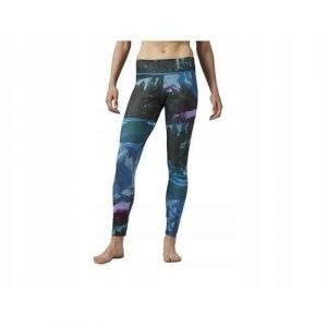 Legginsy treningowe damskie Reebok Graphic. Niebieskie legginsy Reebok, bez wzorów, z dresówki. Za 332,00 zł.
