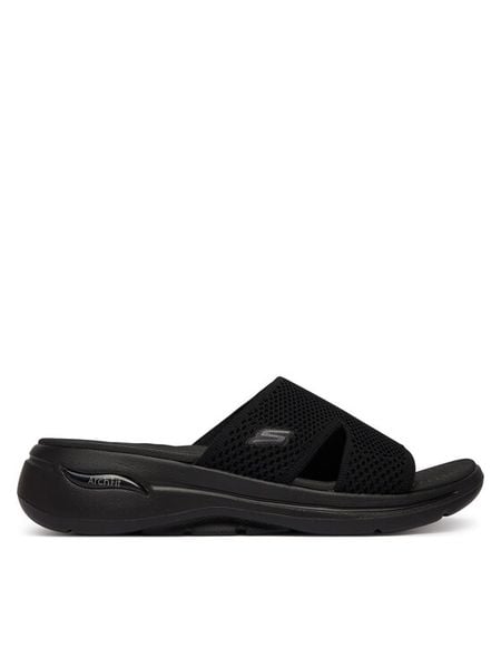 Skechers Klapki Go Walk Arch Fit 140274/BBK Czarny. Czarne klapki Skechers, bez wzorów, z materiału, bez obcasa. Za 289,99 zł.