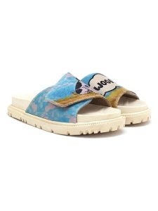 Goby Skórzane klapki w kolorze beżowo-błękitnym rozmiar: 37. Brązowe klapki Goby, bez wzorów, z otwartym noskiem, bez obcasa. Za 152,99 zł.