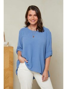 Curvy Lady Bluzka w kolorze niebieskim rozmiar: 44/46. Niebieskie bluzki Curvy Lady, bez wzorów, klasyczne, bez kołnierzyka, bez ramiączek. Za 86,45 zł.