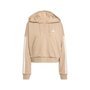 Bluza damska Essentials 3-Stripes French Terry Hoodie Quarter Zip. Brązowe bluzy ADIDAS, bez wzorów, z bawełny, z kapturem. Za 200,99 zł.