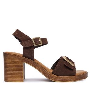 Sandały Tamaris. Brązowe sandały Tamaris, bez wzorów, bez obcasa, na słupku, bez zapięcia. Za 409,99 zł.