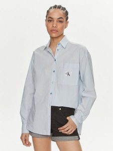 Calvin Klein Jeans Koszula J20J222610 Niebieski Relaxed Fit. Niebieskie koszule Calvin Klein Jeans, s, bez wzorów, z bawełny, bez kołnierzyka, bez ramiączek. Za 469,99 zł.