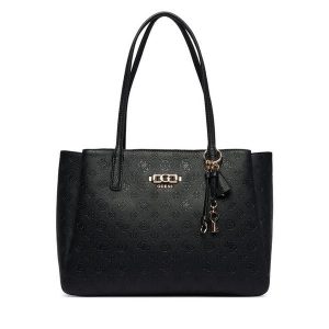 Torebka Guess. Czarne shopper bag Guess, z aplikacjami, bez dodatków. Za 689,99 zł.