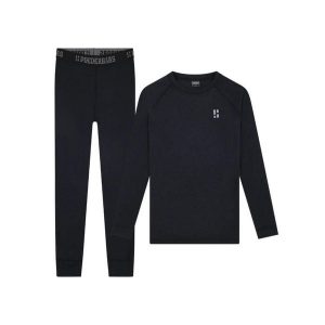 Koszulka z wełny merynosów termoutwardzalna – damska – koszula + legginsy. Czarne komplety bielizny POEDERBAAS, bez wzorów, z wełny. W wyprzedaży za 438,12 zł.