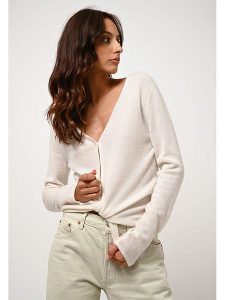 AUTHENTIC CASHMERE Kaszmirowy kardigan "Chalais" w kolorze kremowym rozmiar: M. Brązowe kardigany AUTHENTIC CASHMERE, m, bez wzorów, z kaszmiru, bez ramiączek. Za 363,71 zł.