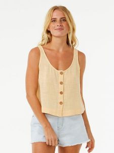 Rip Curl Top w kolorze żółtym rozmiar: M. Żółte topy Rip Curl, m, bez wzorów, z bawełny, bez kołnierzyka, bez ramiączek. Za 83,42 zł.
