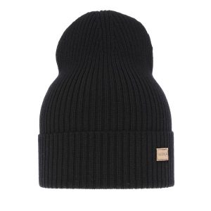 Czapka damska wiosenno - zimowa 100% wełniana merino Sophie - Czarna. Czarne czapki Molly, bez wzorów, z materiału. Za 69,90 zł.