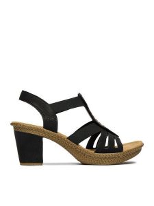 Rieker Sandały CEO-66526-00 Czarny. Czarne sandały Rieker, bez wzorów, ze skóry, bez obcasa, na słupku, bez zapięcia. Za 319,99 zł.