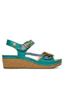 Laura Vita Sandały Facscineo 09 Turkusowy. Niebieskie sandały LAURA VITA, bez wzorów, ze skóry, bez obcasa, na koturnie, bez zapięcia. Za 429,99 zł.