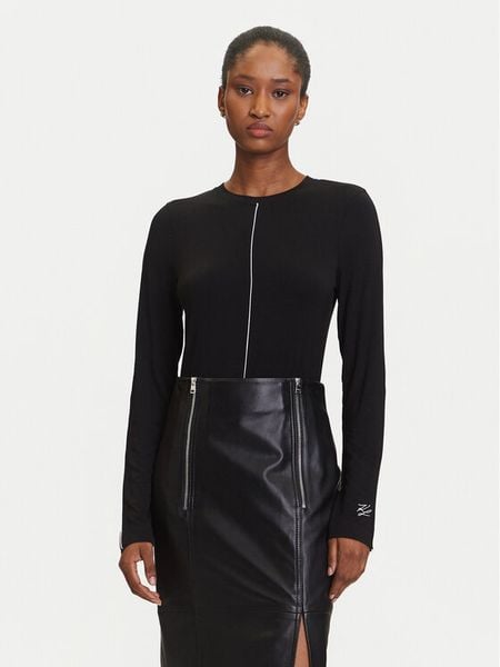 KARL LAGERFELD Bluzka A3W17007 Czarny Slim Fit. Czarne bluzki KARL LAGERFELD, s, bez wzorów, z wiskozy, bez kołnierzyka, bez ramiączek. Za 339,99 zł.