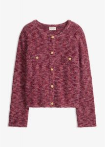 Sweter rozpinany z efektowną nicią. Niebieskie kardigany bonprix, bez kołnierzyka. Za 149,99 zł.