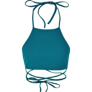 Damski prążkowany crop top Urban Classics. Zielone topy Urban Classics, bez wzorów, prążkowane, bez kołnierzyka, bez ramiączek. Za 102,50 zł.