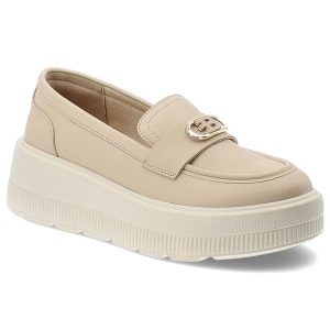 Półbuty damskie Vinceza, ze skóry naturalnej licowej ozdobna klamra wygodna platforma styl casual, beżowe, 39974. Brązowe półbuty VINCEZA, z aplikacjami, z jeansu, bez obcasa, na platformie, bez zapięcia. Za 161,90 zł.