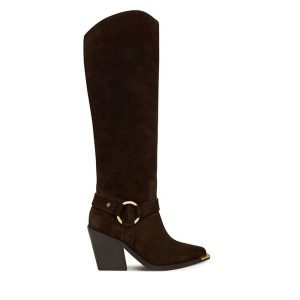 Kozaki Bronx. Brązowe kozaki Bronx, bez wzorów, bez obcasa, na słupku, bez zapięcia. Za 759,99 zł.