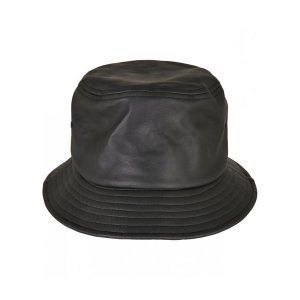 Kapelusz Kubełkowy Ze Sztucznej Skóry. Czarne kapelusze FLEXFIT, bez wzorów, ze skóry. Za 181,99 zł.