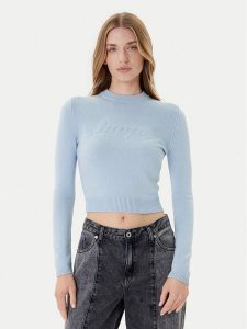 HUGO Sweter Sblog_B 50543054 Błękitny Slim Fit. Niebieskie swetry klasyczne Hugo, xxl, z wiskozy, bez kołnierzyka. Za 479,99 zł.